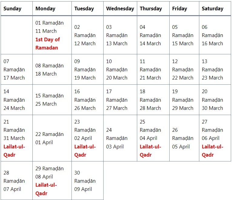Ramadan Calendar – 2024 / 1445